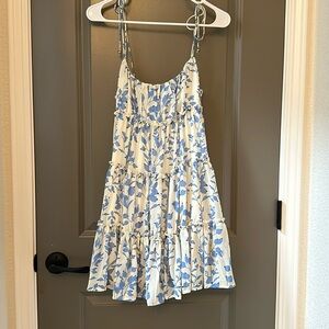 Large Floral Blue and White tiered dress